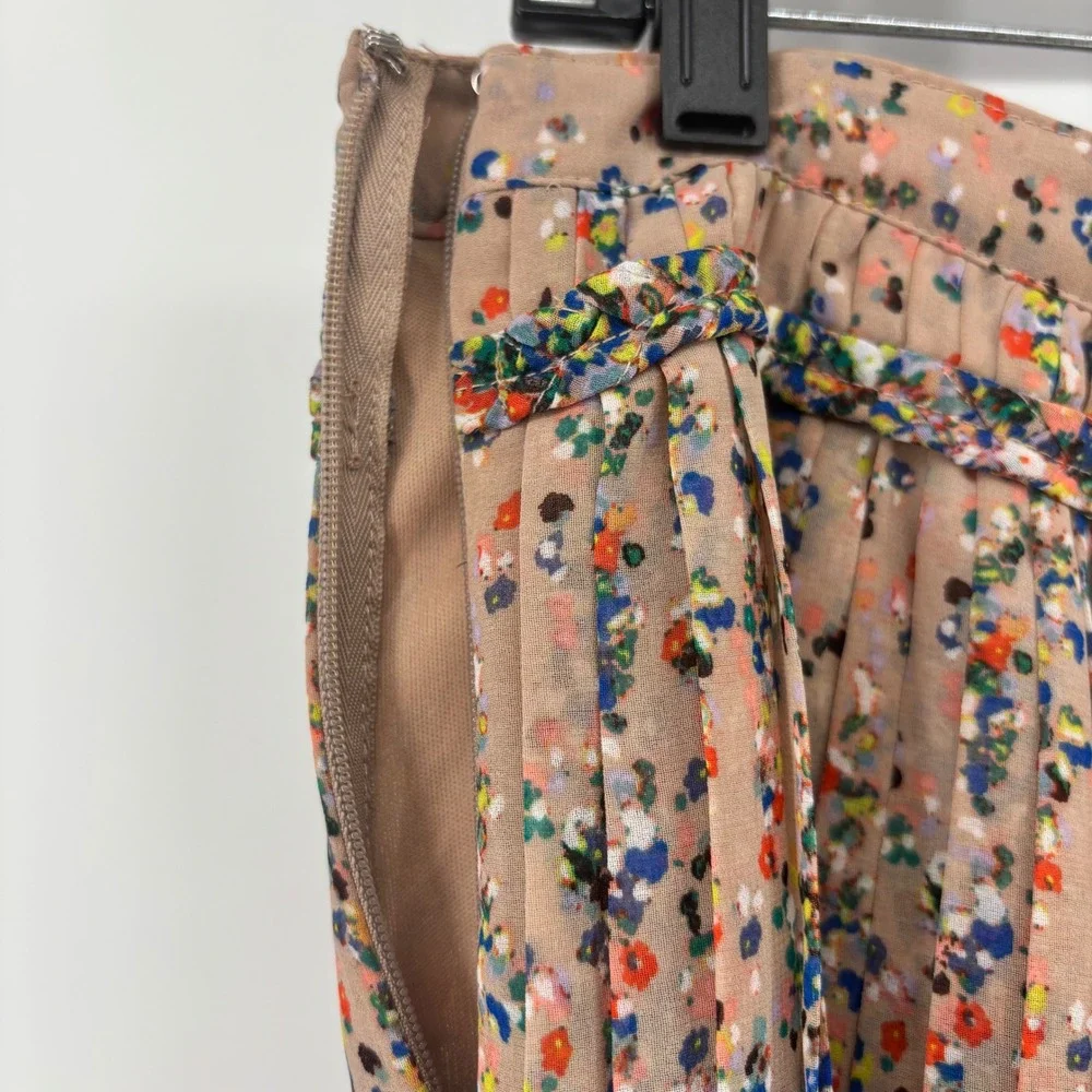 American Eagle Outfitters Floral Pleated Mini Skirt Braided Waist‎ Orange Hem 10